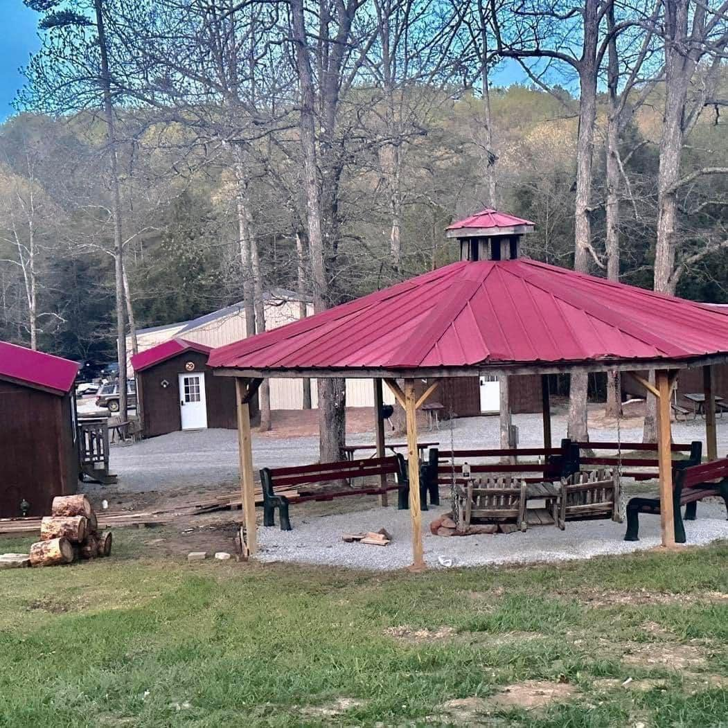 Covered firepit gazebo at Laurel Creek Campground
